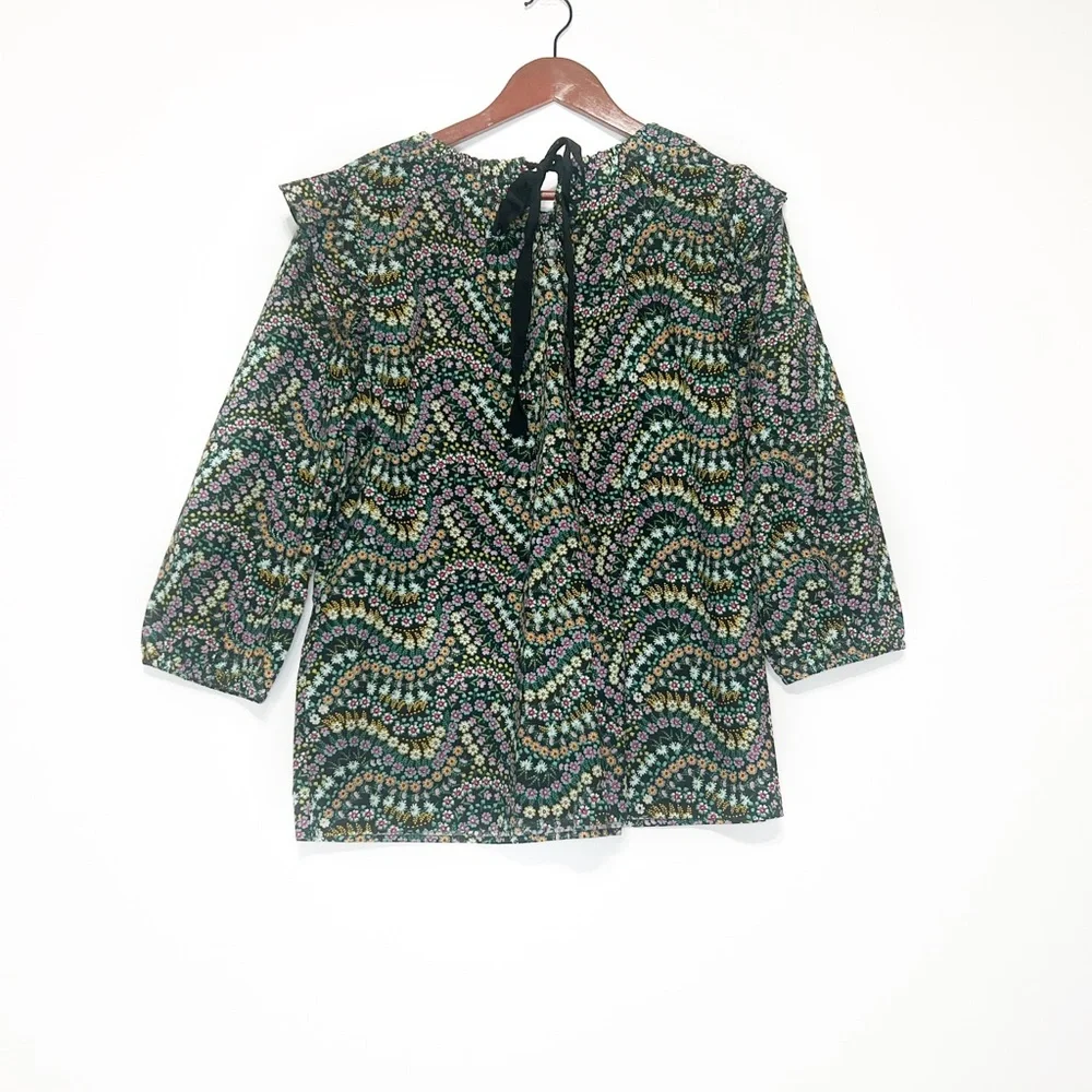 NWT Loft Garden Tie Back Dobby Ruffle Blouse  size L - Picture 3 of 4